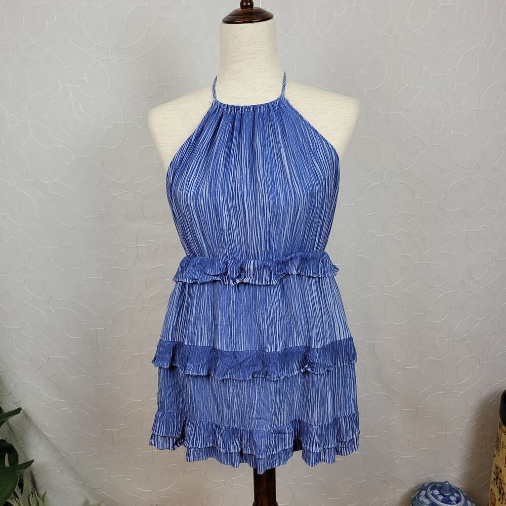 Lulus Womens‎ Downright Darling Dress Medium Blue Halter Open Back Mini Rodeo